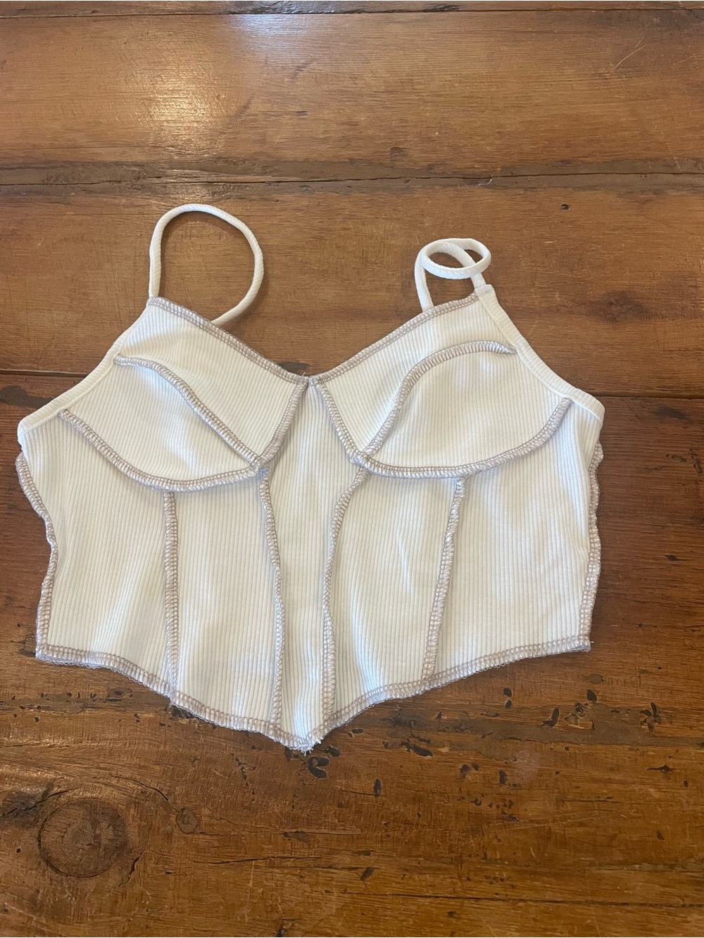 White Ribbed Corset-Style Crop Top